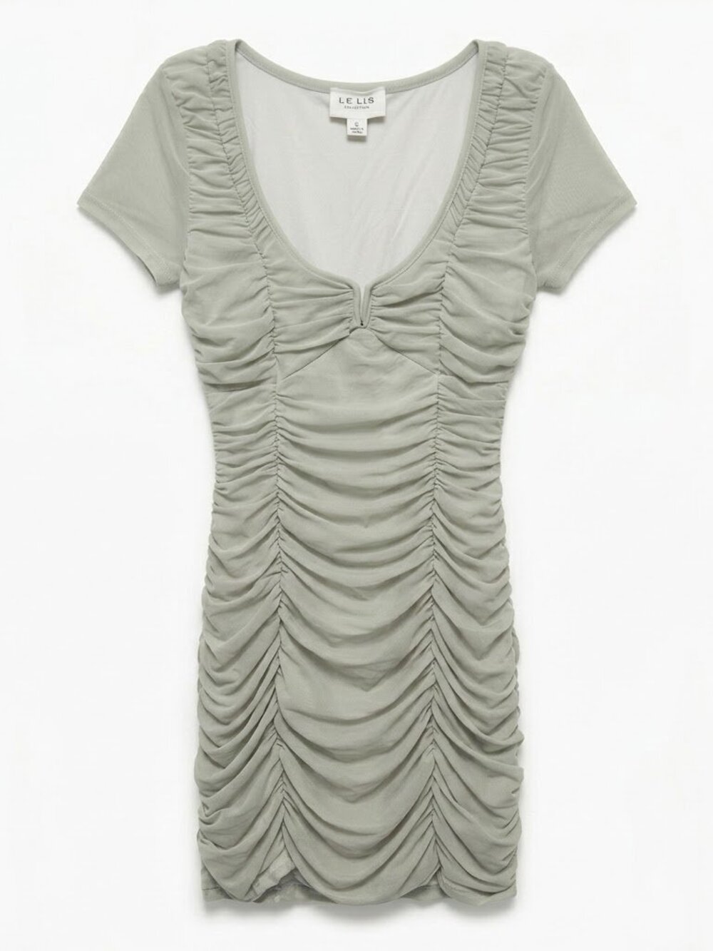 Le Lis Dress S Small Light Gray Ruched Mesh Overlay Bodycon Sweetheart Mini Cute